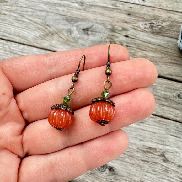 Vintage Jewelry Pumpkin Earrings Fall Earrings Fall Jewelry Harvest Jewelry - Picture 3 of 3
